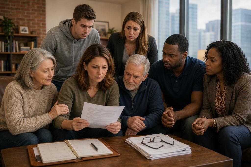 People gathered together reviewing legal documents — the moment when understanding begins.